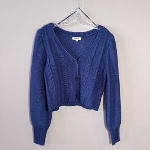 525 America Airspun Cable Cardigan Size S Blue